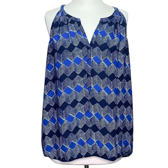 Ann Taylor Loft Tank Top Size Large Blue Graphic Print - Picture 1 of 6